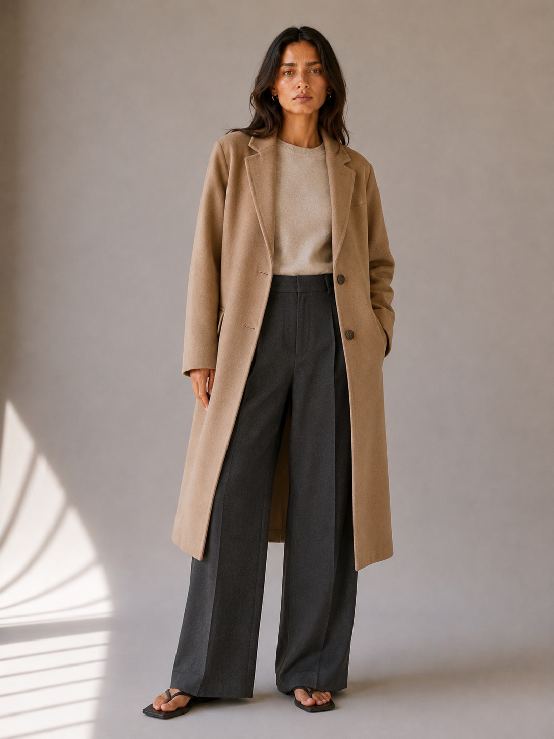 Halle Wide-Leg Wool Trouser in charcoal