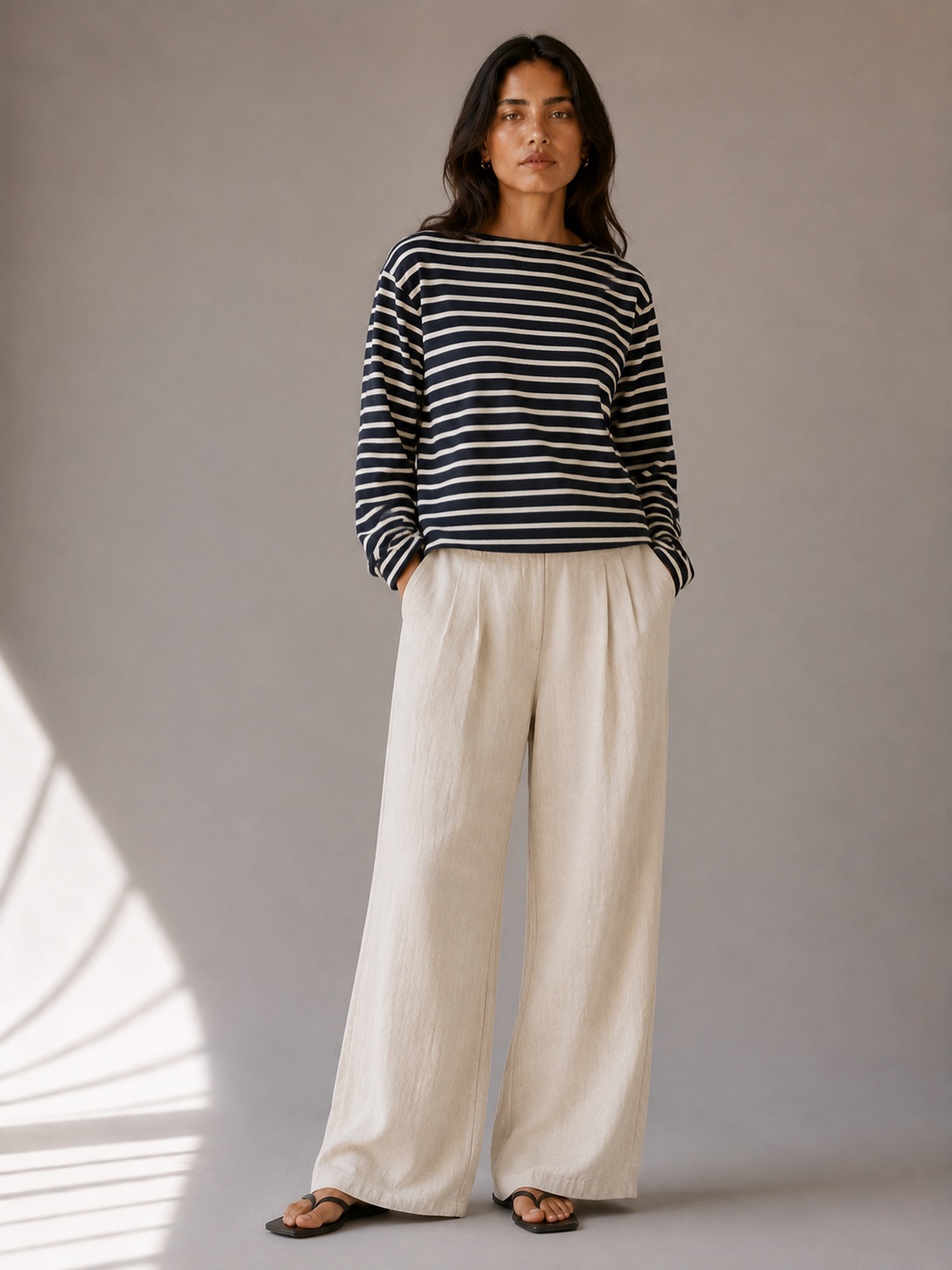 A model in the Isla Breton Stripe Tee, the product being viewed